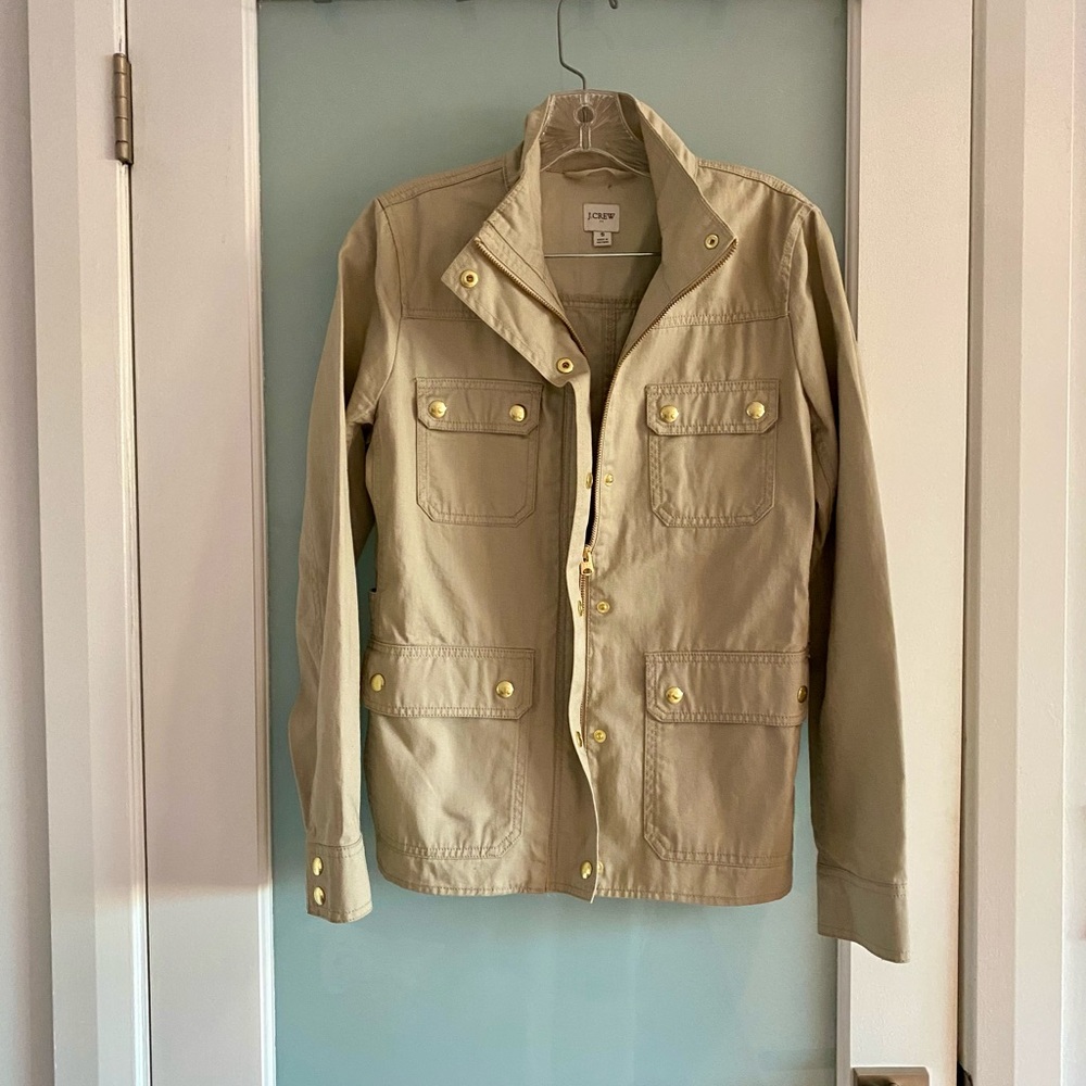 J. Crew Light Green Jacket with Gold Accents